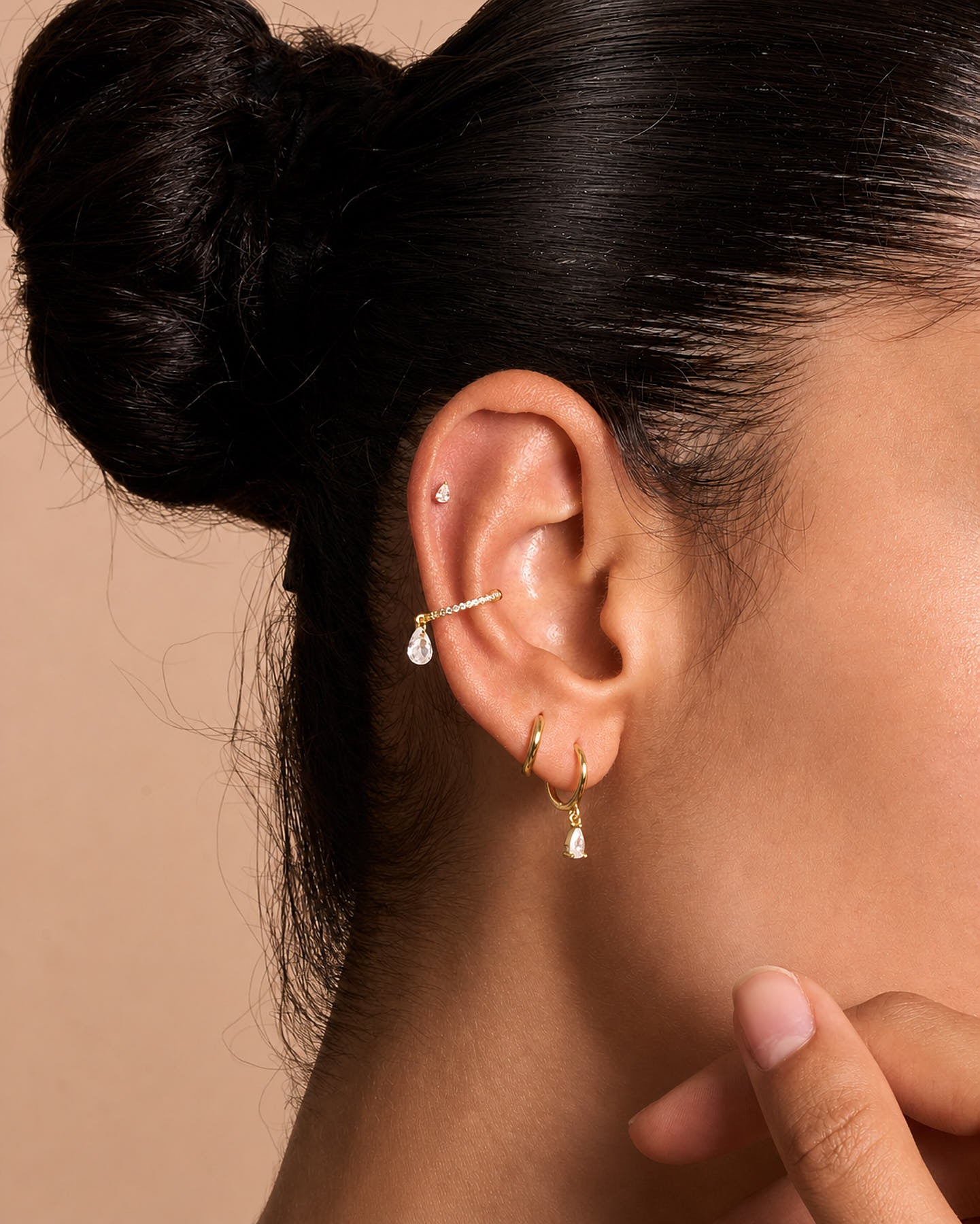 Crystal Teardrop Ear Cuff In Gold