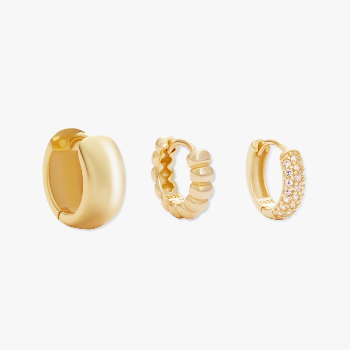 Chunky Huggie Hoops Set in Gold - LÉA