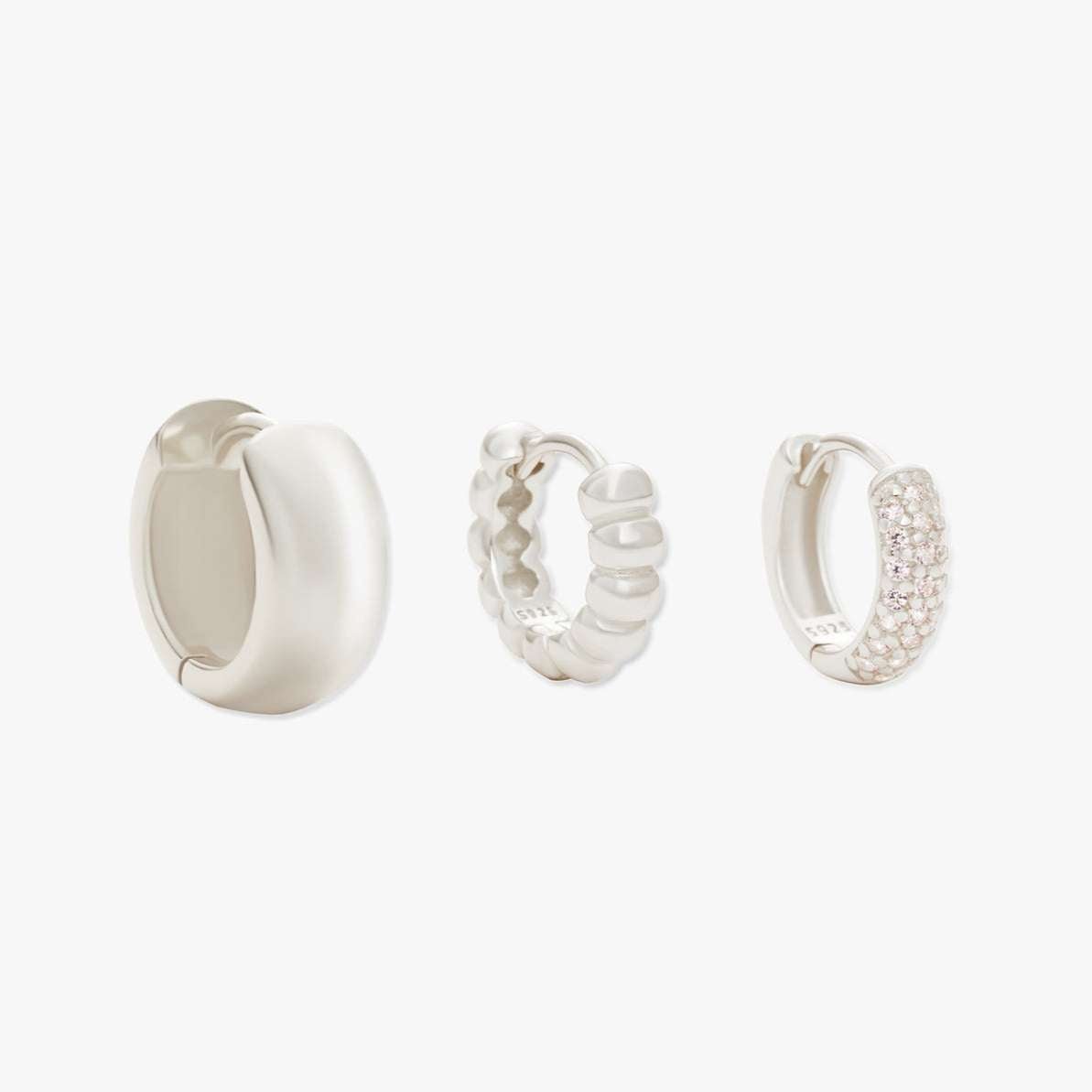 Chunky Huggie Hoops Set in Silver - LÉA