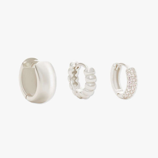 Chunky Huggie Hoops Set in Silver - LÉA