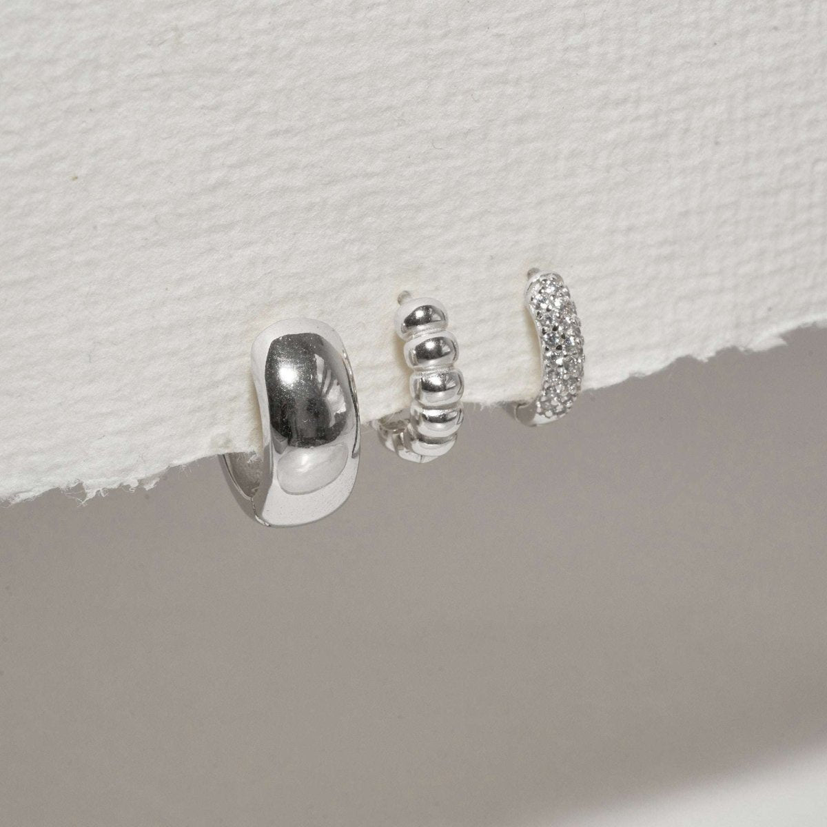 Chunky Huggie Hoops Set in Silver - LÉA
