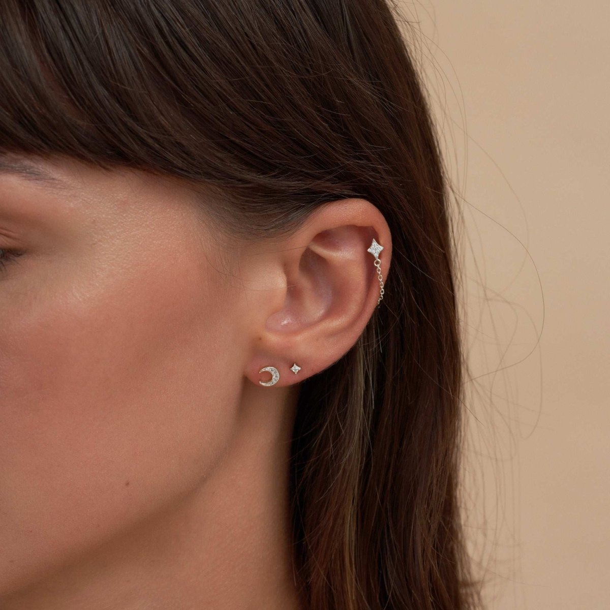Cosmic Star Gem Stud Earrings in Silver - LÉA