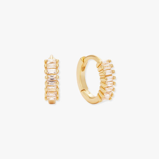 Crystal Baguette Huggies In Gold - LÉA