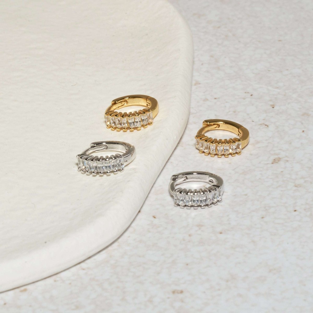 Crystal Baguette Huggies In Gold - LÉA