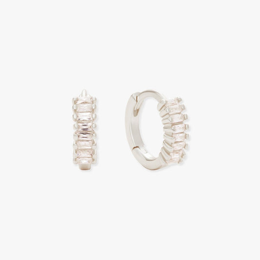 Crystal Baguette Huggies In Silver - LÉA
