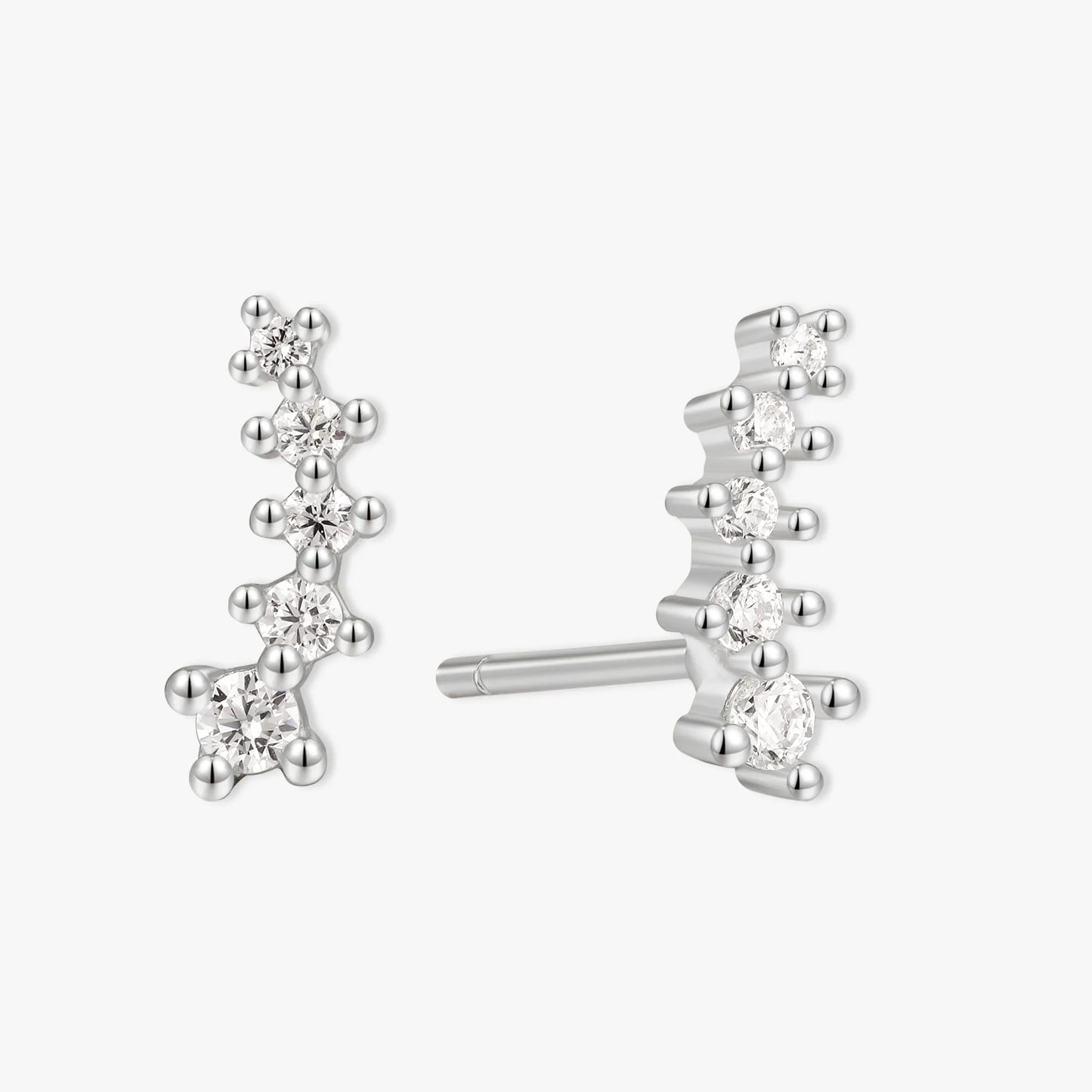 Crystal Climber Stud Earrings In Silver - LÉA