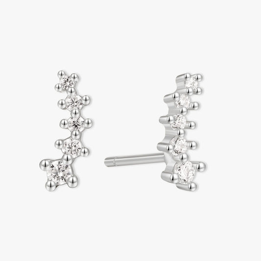 Crystal Climber Stud Earrings In Silver - LÉA