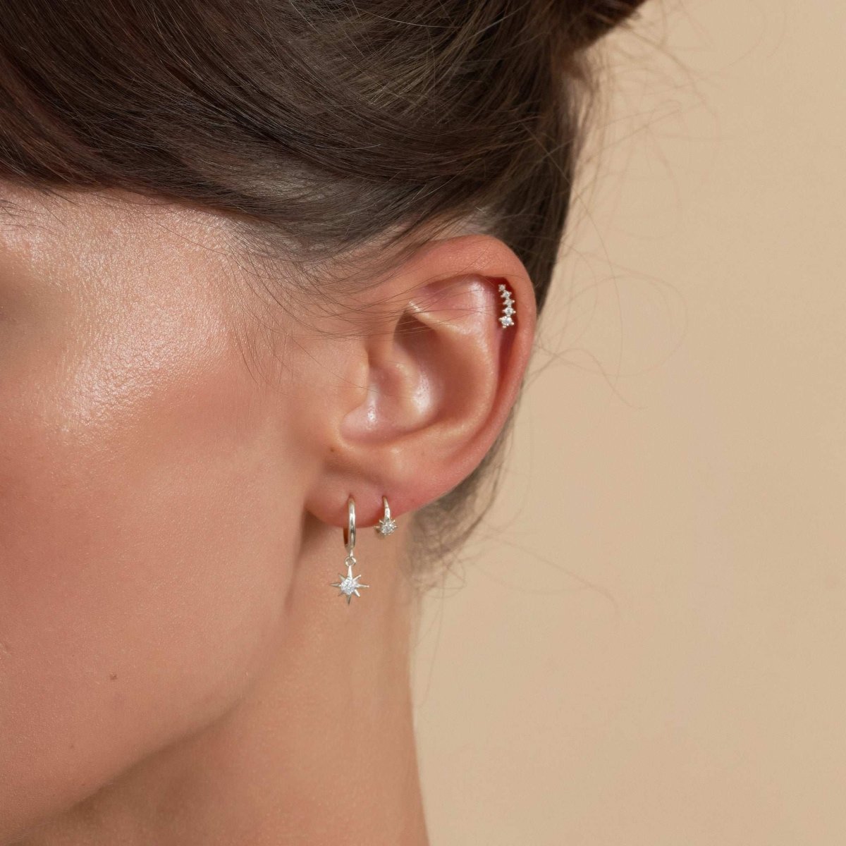 Crystal Climber Stud Earrings In Silver - LÉA