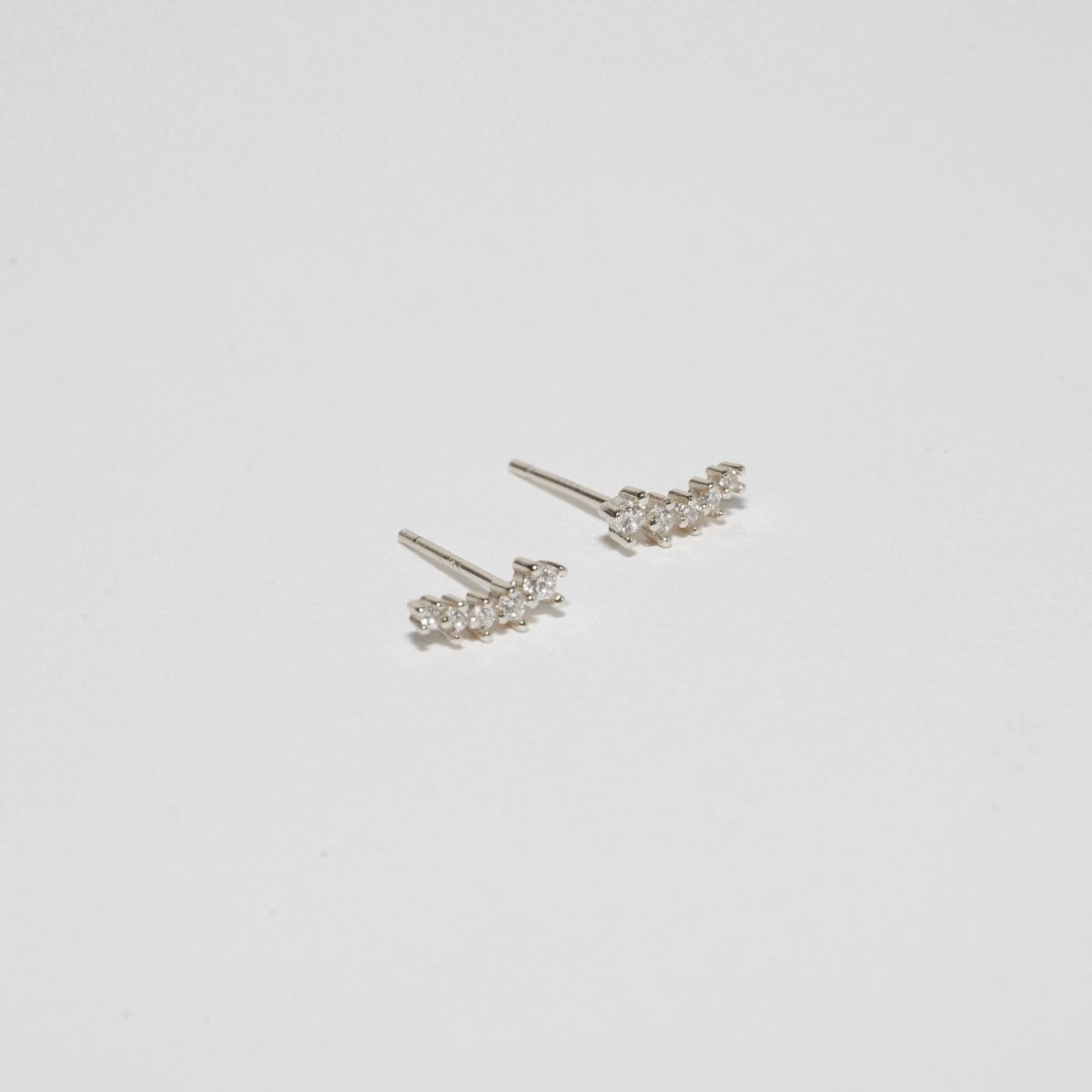 Crystal Climber Stud Earrings In Silver - LÉA