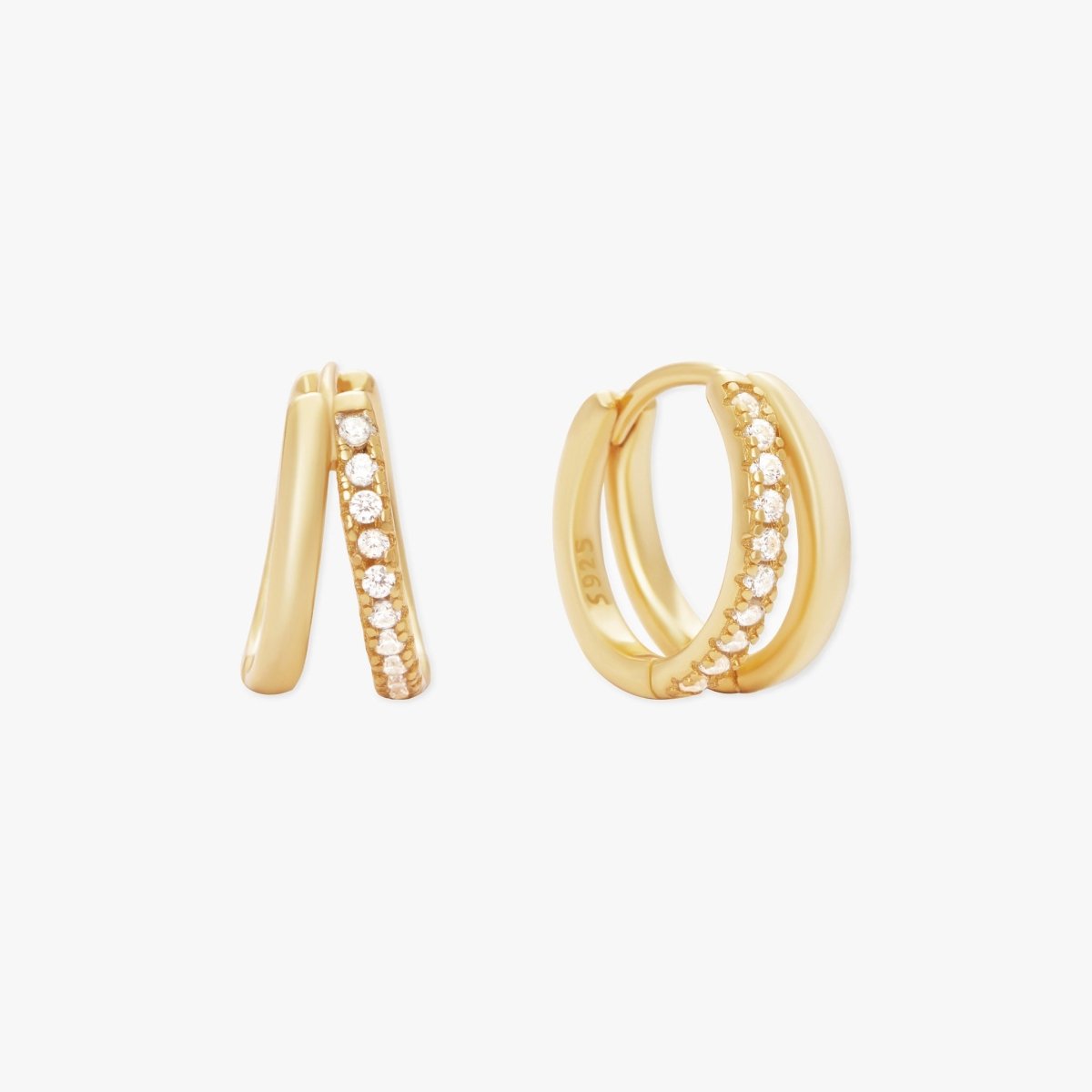Crystal Double Hoop Huggies In Gold - LÉA