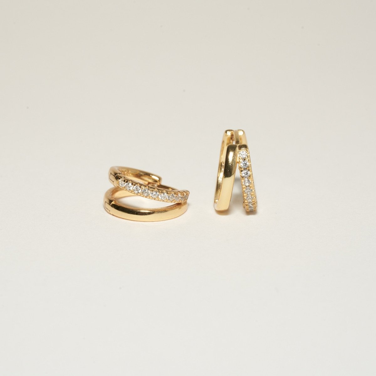Crystal Double Hoop Huggies In Gold - LÉA