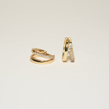 Crystal Double Hoop Huggies In Gold - LÉA