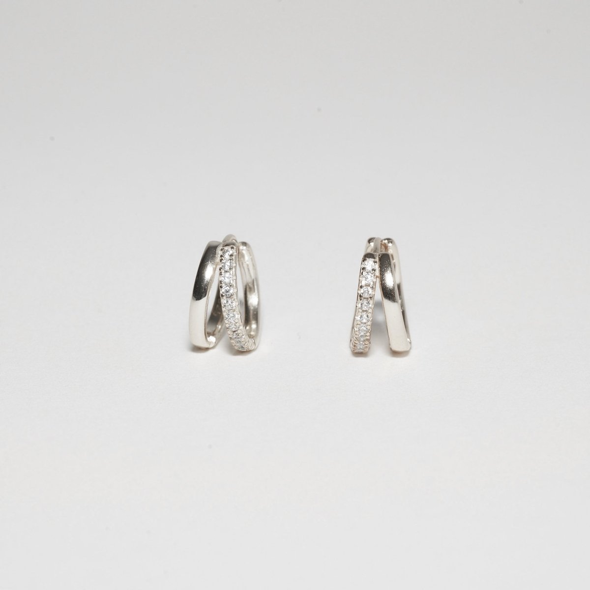 Crystal Double Hoop Huggies In Silver - LÉA