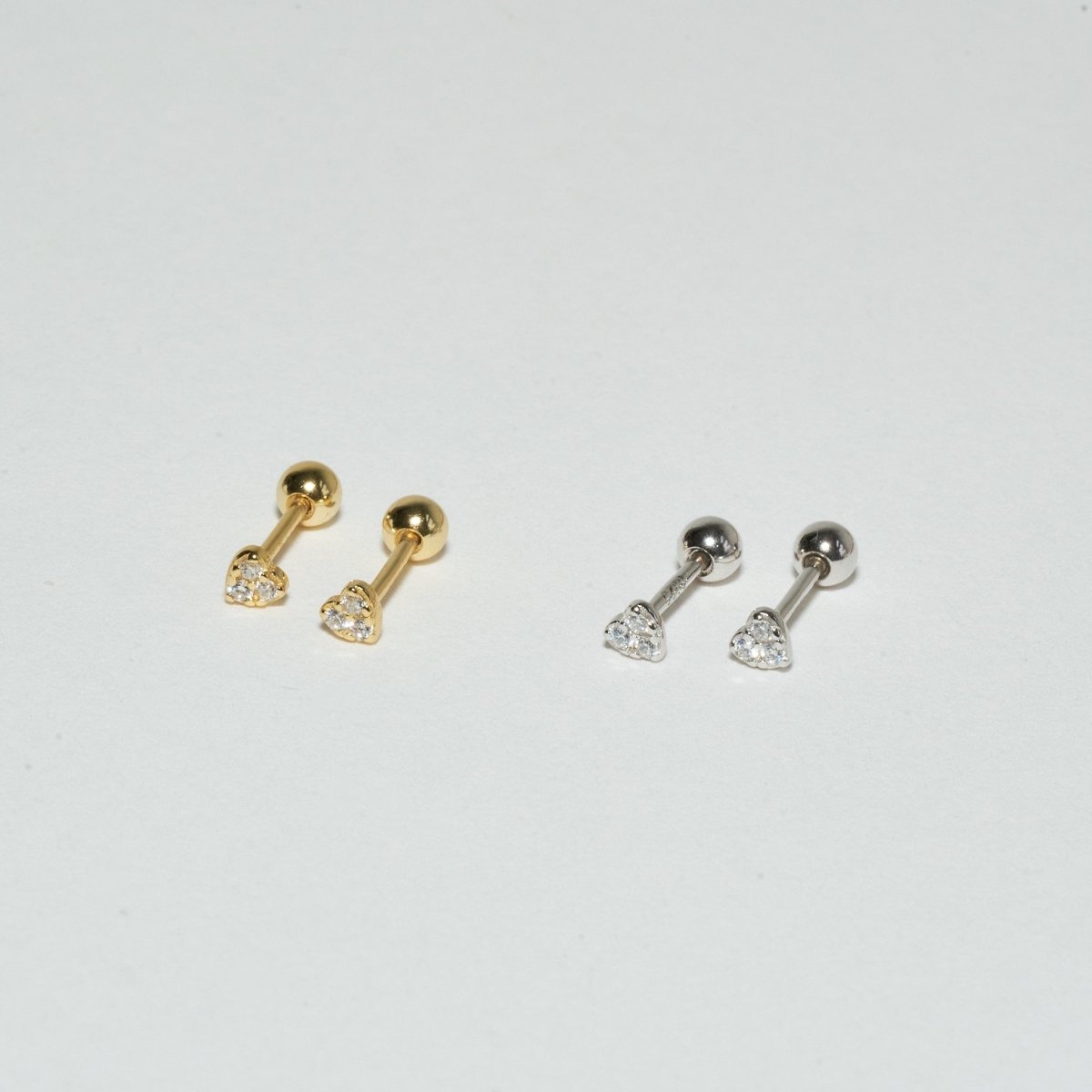 Crystal Heart Barbell Studs In Gold - LÉA