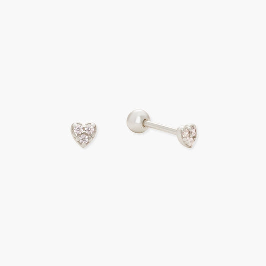 Crystal Heart Barbell Studs In Silver - LÉA