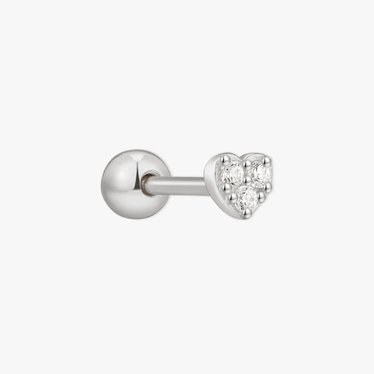 Silver stud earring with a small diamond on a white background