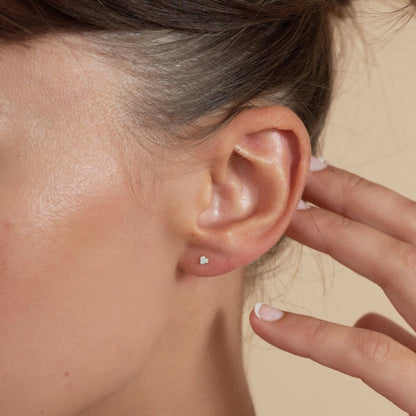 Crystal Heart Barbell Studs In Silver - LÉA