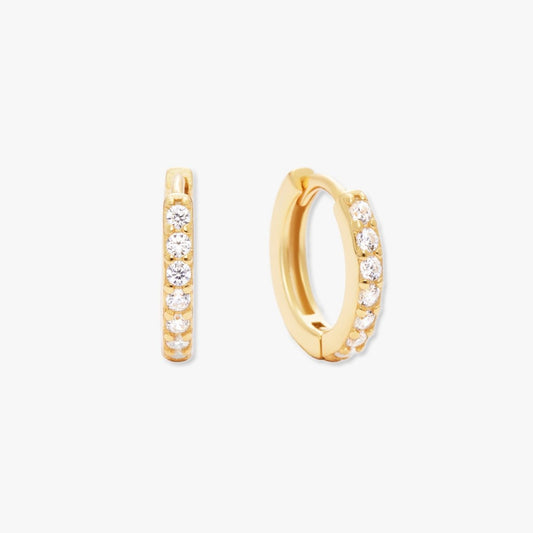 Crystal Paved Huggie Hoops In Gold - LÉA