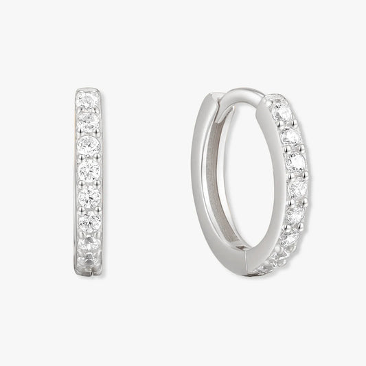 Crystal Paved Huggie Hoops In Silver - LÉA