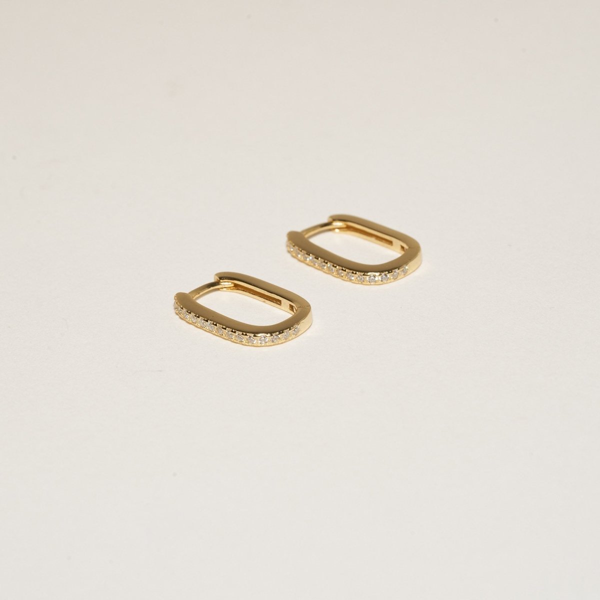 Crystal Paved Rectangle Huggies in Gold - LÉA