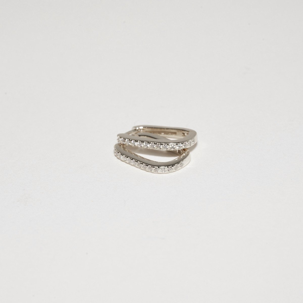 Crystal Paved Rectangle Huggies in Silver - LÉA
