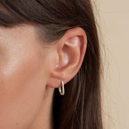 Crystal Paved Rectangle Huggies in Silver - LÉA