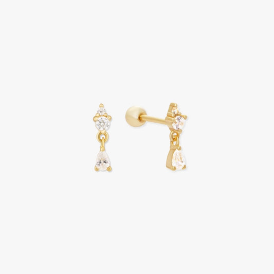 Crystal Teardrop Barbell Studs In Gold - LÉA