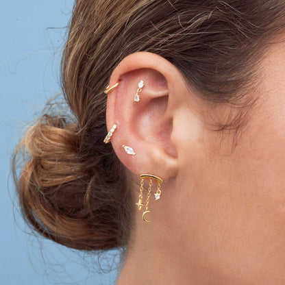 Crystal Helix Teardrop Barbell Stud In Silver