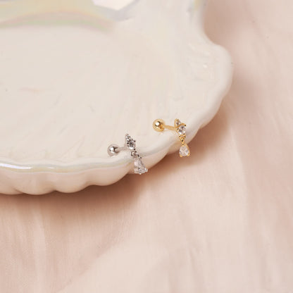 Crystal Helix Teardrop Barbell Stud In Silver