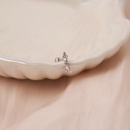 Crystal Helix Teardrop Barbell Stud In Silver -