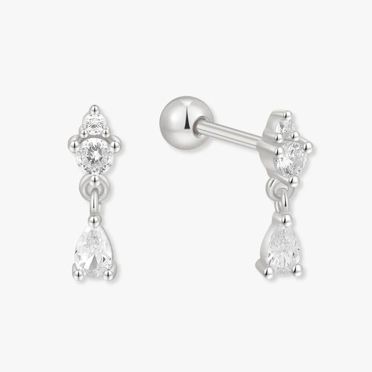 Crystal Teardrop Barbell Studs In Silver - LÉA