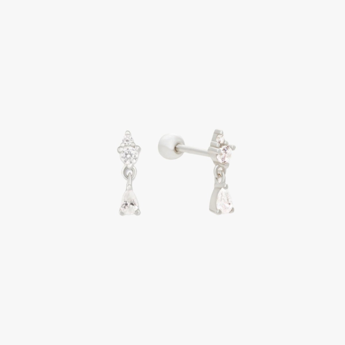 Crystal Teardrop Barbell Studs In Silver - LÉA