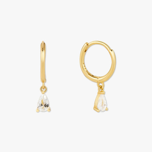 Crystal Teardrop Dangle Hoops in Gold - LÉA