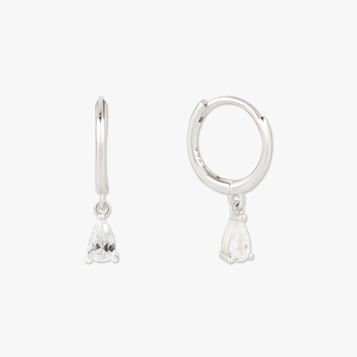 Crystal Teardrop Dangle Hoops in Silver - LÉA