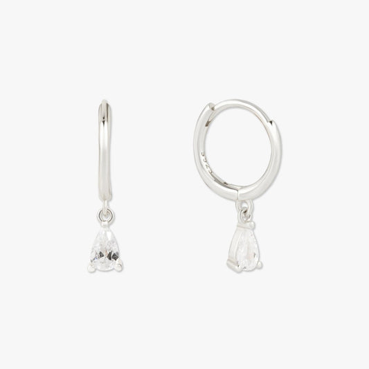Crystal Teardrop Dangle Hoops in Silver - LÉA