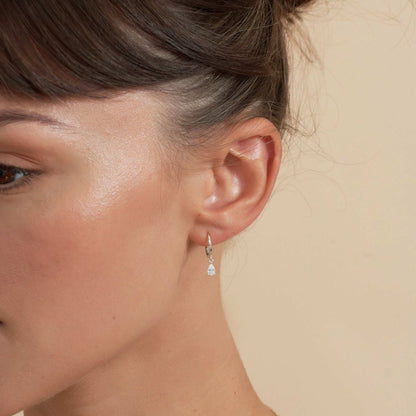 Crystal Teardrop Dangle Hoops in Silver - LÉA
