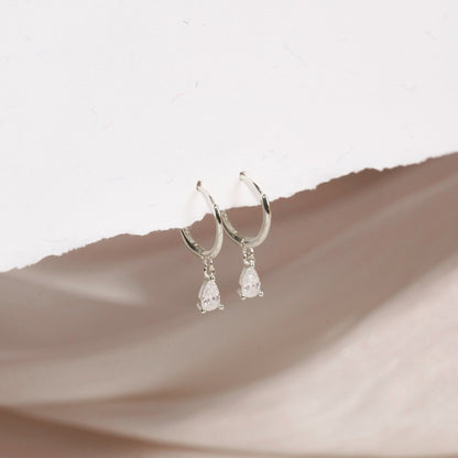Crystal Teardrop Dangle Hoops in Silver - LÉA