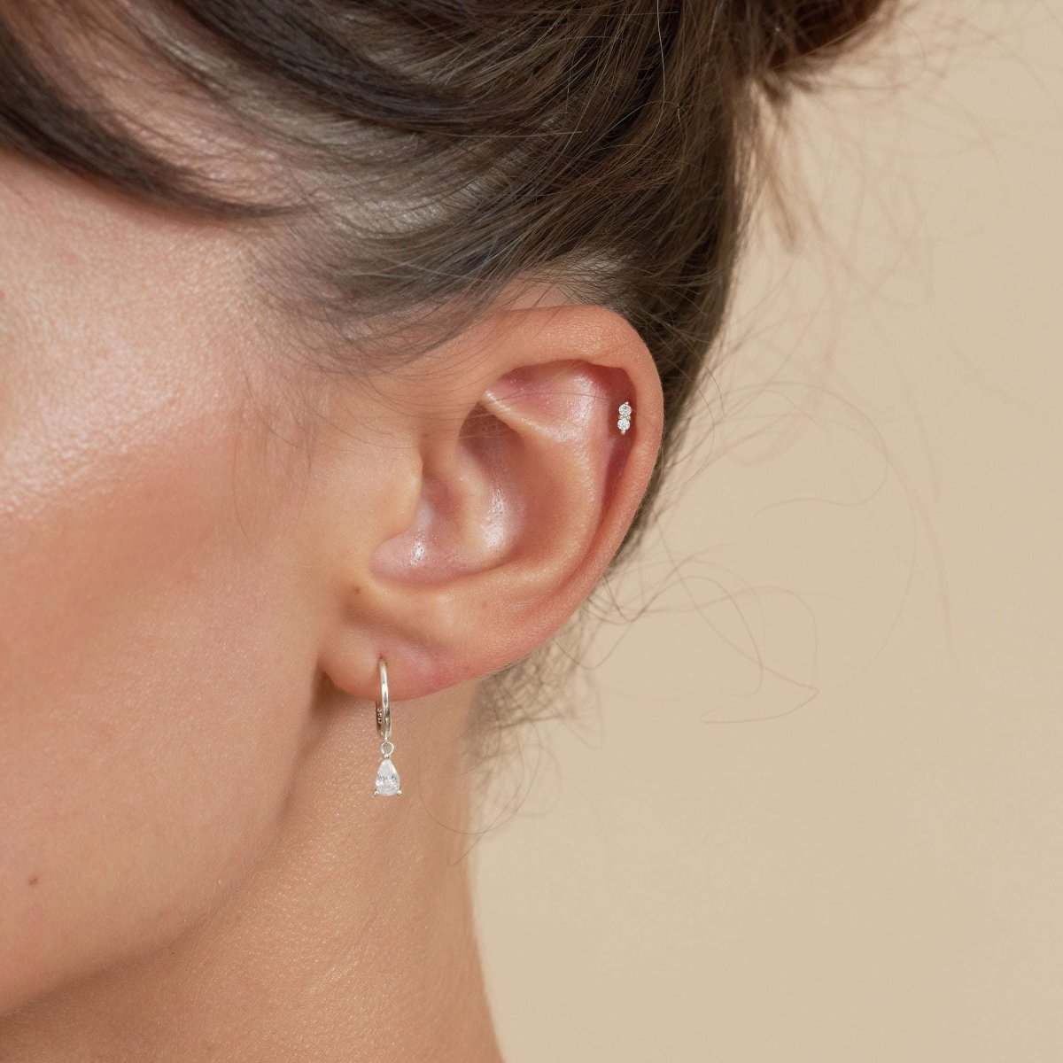 Crystal Teardrop Dangle Hoops in Silver - LÉA