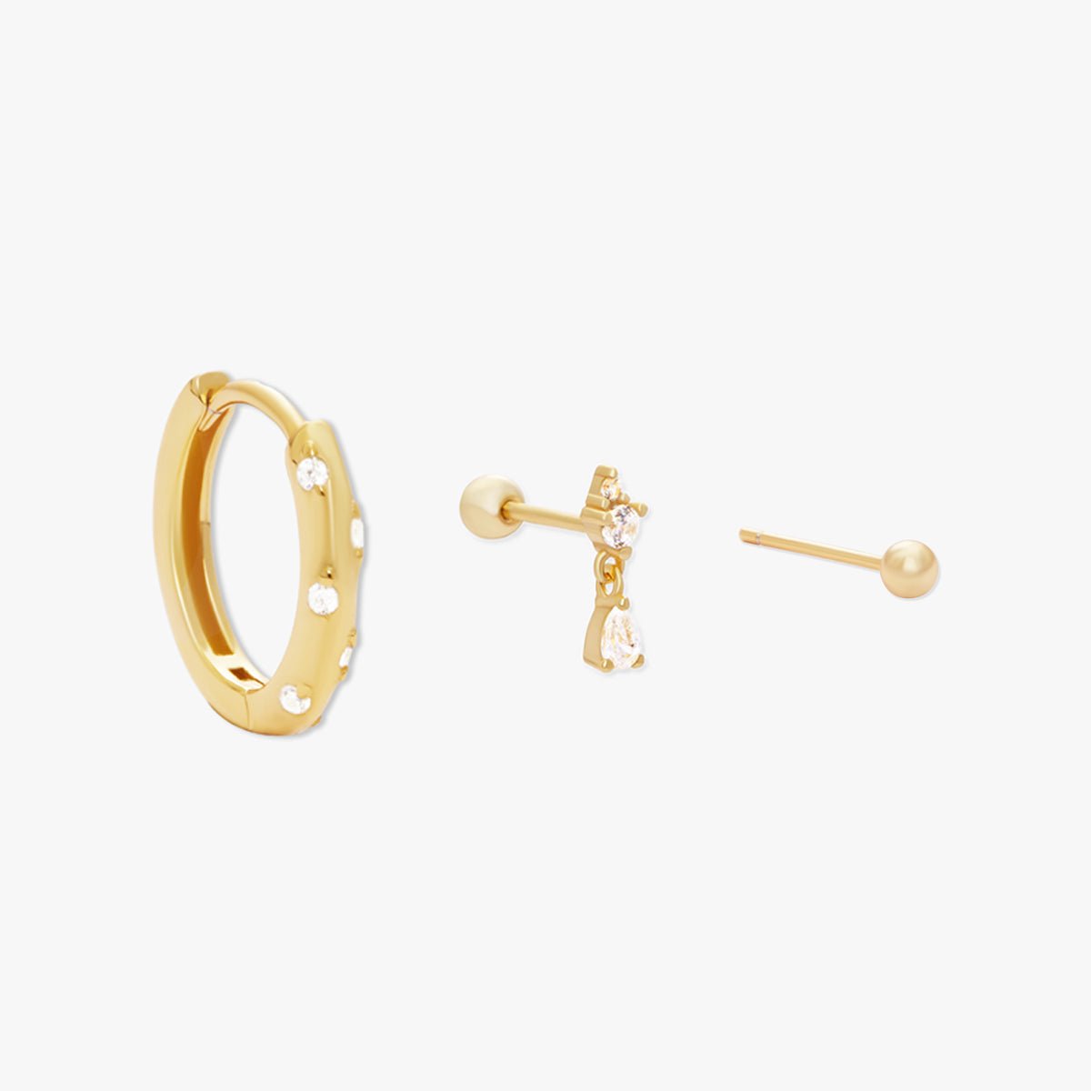 Dainty Crystal Earrings Set in Gold - LÉA