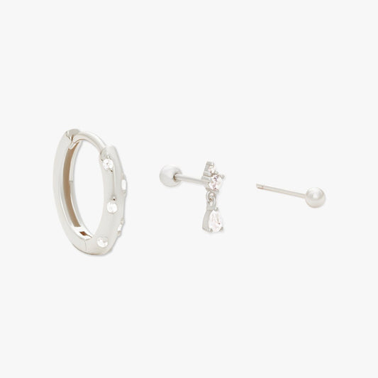 Dainty Crystal Earrings Set in Silver - LÉA