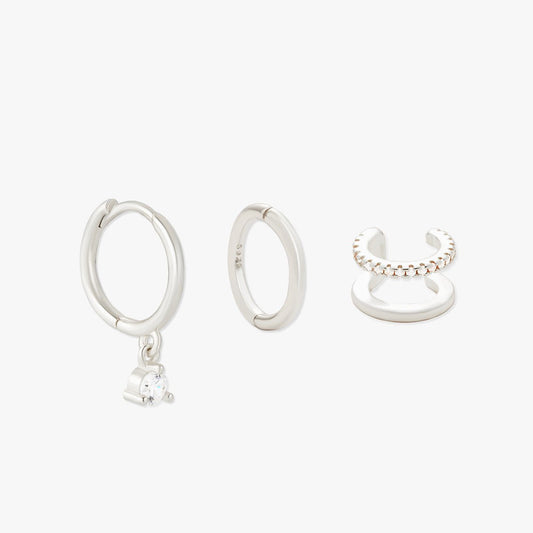 Dangle Hoop Earring Set in Silver - LÉA