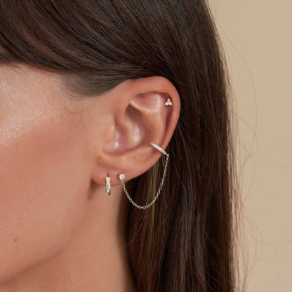 Ear Cuff Crystal Stud Chain Earring in Silver - LÉA