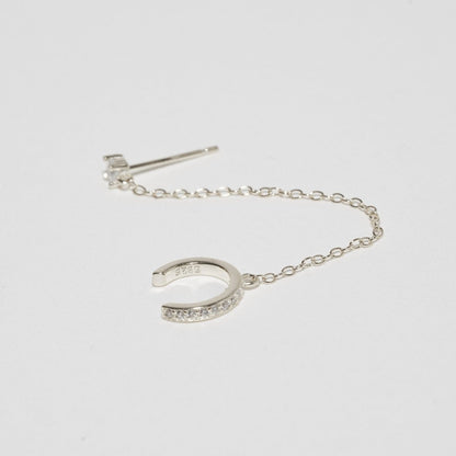 Ear Cuff Crystal Stud Chain Earring in Silver - LÉA