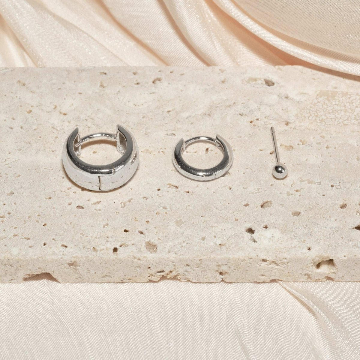 Essential Chunky Hoops Set in Silver - LÉA