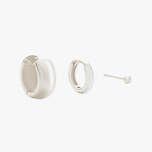 Essential Chunky Hoops Set in Silver - LÉA