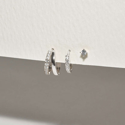 Everyday Crystal Huggies Set in Silver - LÉA