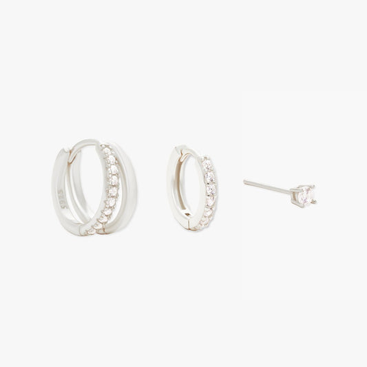 Everyday Crystal Huggies Set in Silver - LÉA