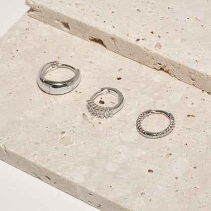 Everyday Huggie Hoops Set in Silver - LÉA
