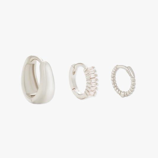 Everyday Huggie Hoops Set in Silver - LÉA