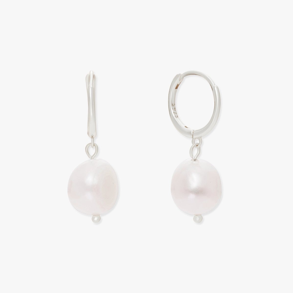Freshwater Pearl Dangle Hoops in Silver - LÉA